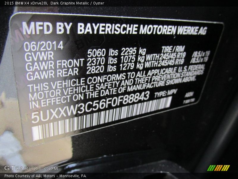 Dark Graphite Metallic / Oyster 2015 BMW X4 xDrive28i