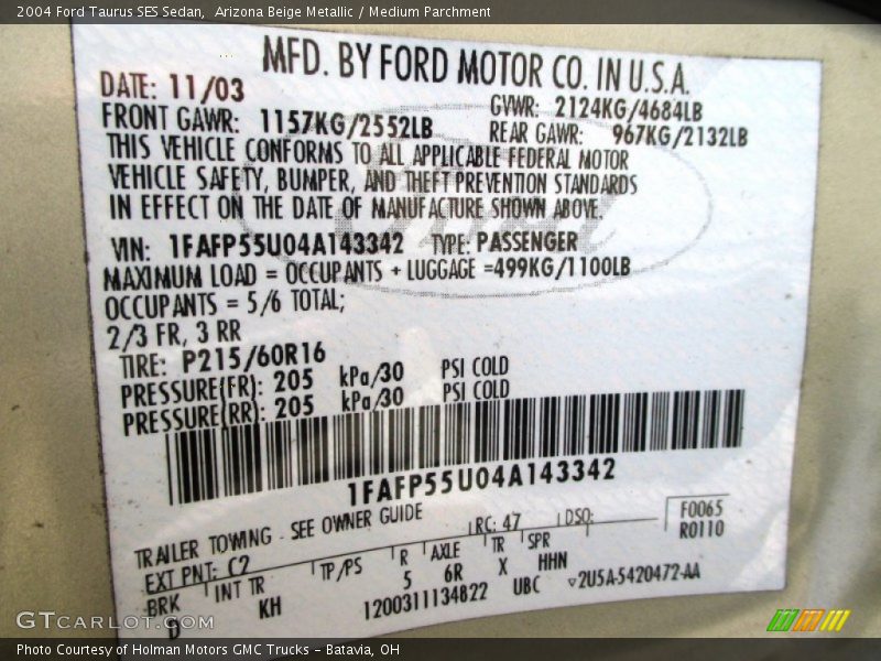Arizona Beige Metallic / Medium Parchment 2004 Ford Taurus SES Sedan