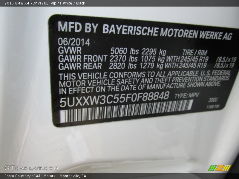 2015 X4 xDrive28i Alpine White Color Code 300