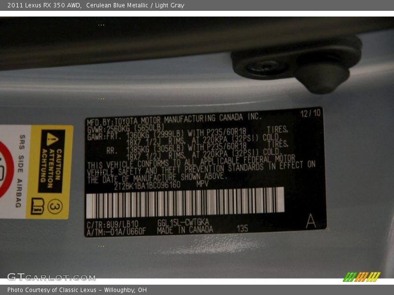 Cerulean Blue Metallic / Light Gray 2011 Lexus RX 350 AWD