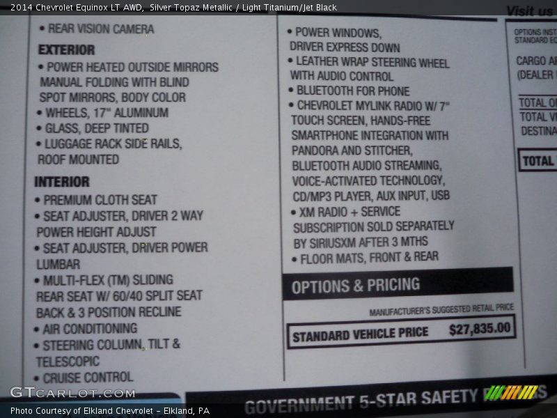 Silver Topaz Metallic / Light Titanium/Jet Black 2014 Chevrolet Equinox LT AWD