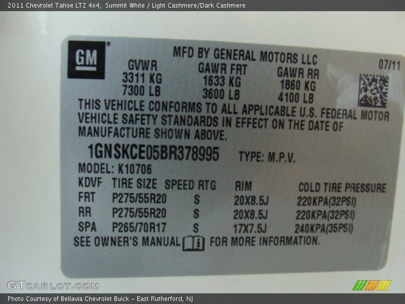 Summit White / Light Cashmere/Dark Cashmere 2011 Chevrolet Tahoe LTZ 4x4