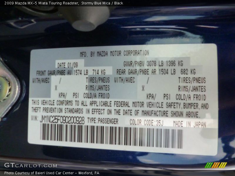 Stormy Blue Mica / Black 2009 Mazda MX-5 Miata Touring Roadster
