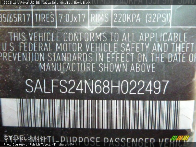 Nazca Sand Metallic / Ebony Black 2008 Land Rover LR2 SE