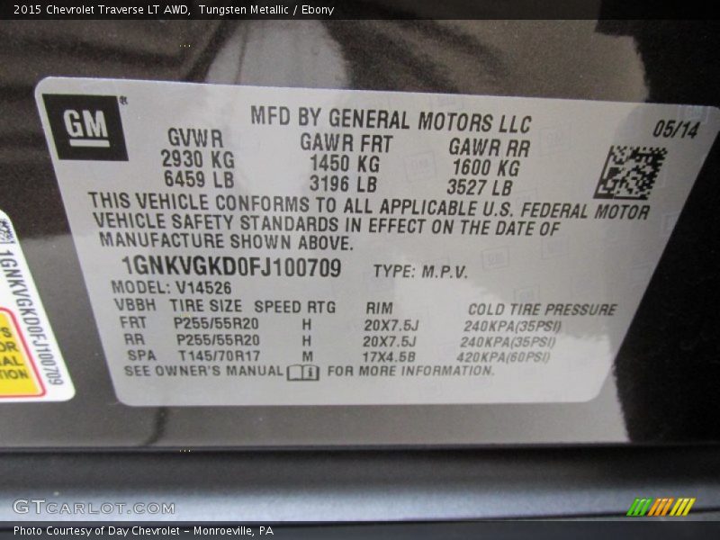 Tungsten Metallic / Ebony 2015 Chevrolet Traverse LT AWD