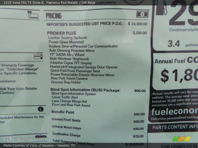 Flamenco Red Metallic / Soft Beige 2015 Volvo S60 T5 Drive-E
