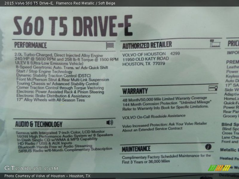 Flamenco Red Metallic / Soft Beige 2015 Volvo S60 T5 Drive-E