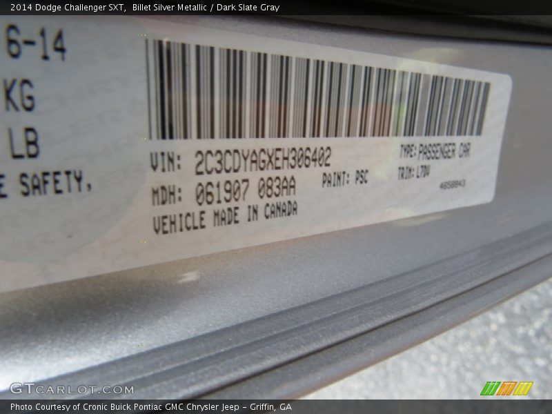 Billet Silver Metallic / Dark Slate Gray 2014 Dodge Challenger SXT
