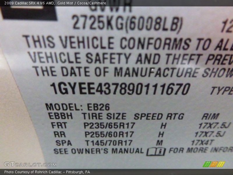 Gold Mist / Cocoa/Cashmere 2009 Cadillac SRX 4 V6 AWD