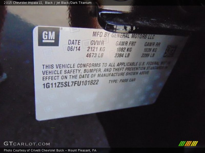 Black / Jet Black/Dark Titanium 2015 Chevrolet Impala LS