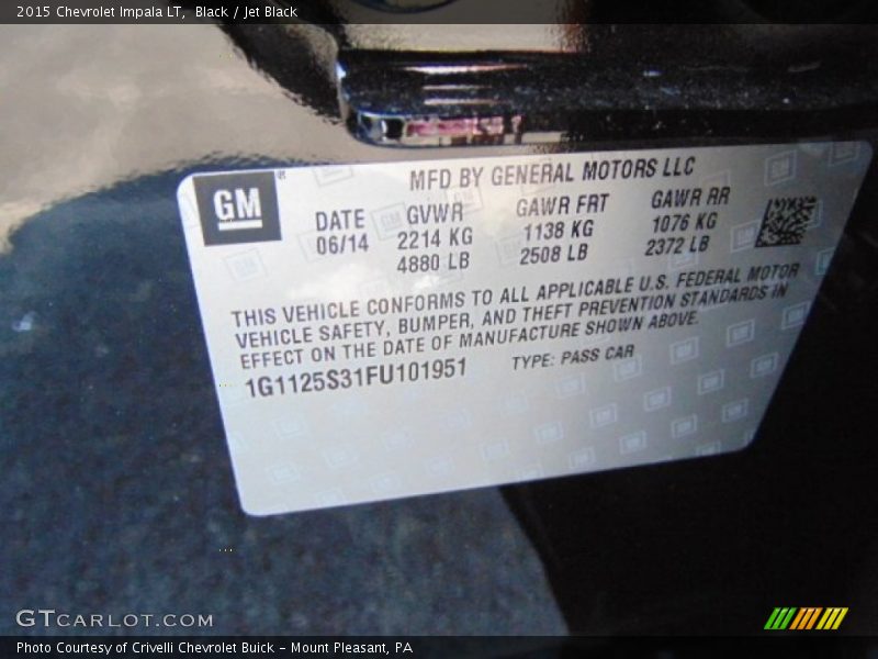 Black / Jet Black 2015 Chevrolet Impala LT