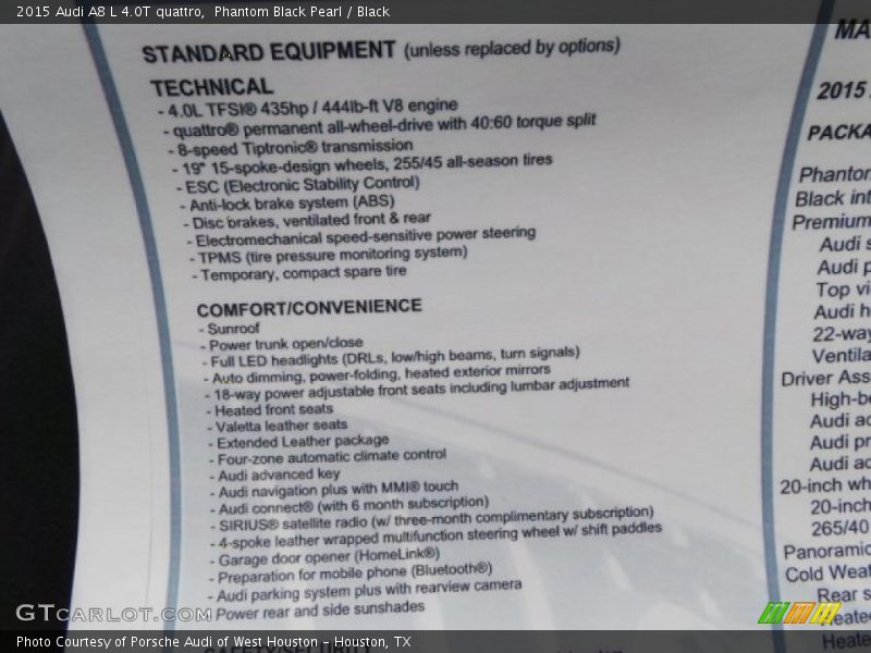 Phantom Black Pearl / Black 2015 Audi A8 L 4.0T quattro