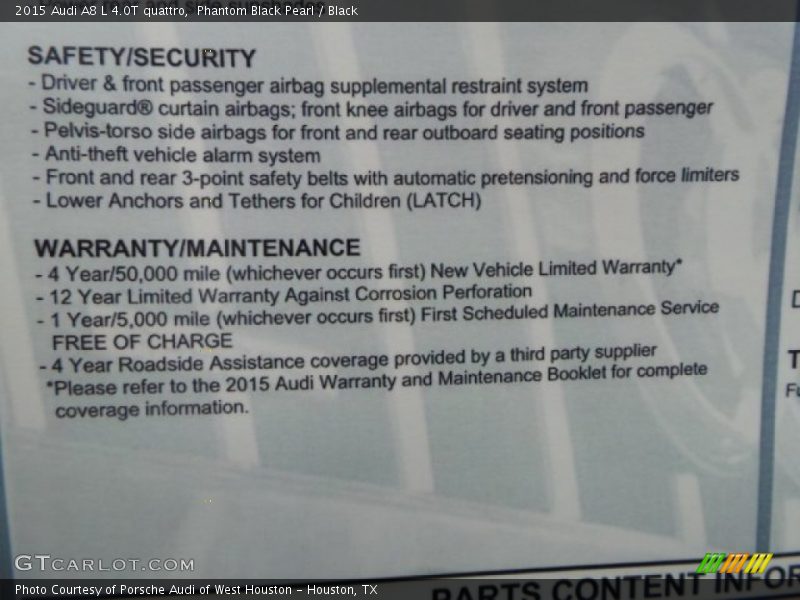 Phantom Black Pearl / Black 2015 Audi A8 L 4.0T quattro