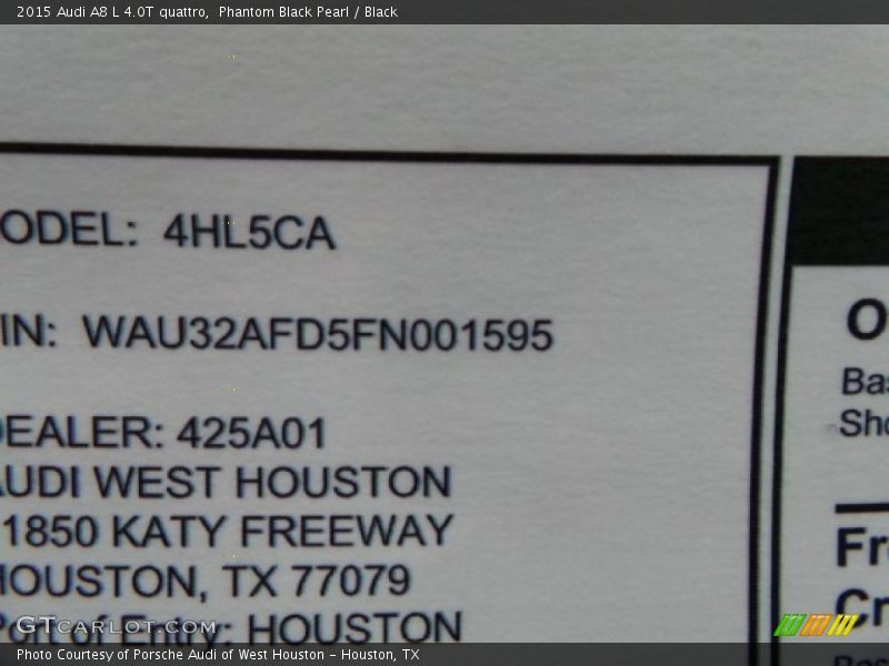 Phantom Black Pearl / Black 2015 Audi A8 L 4.0T quattro