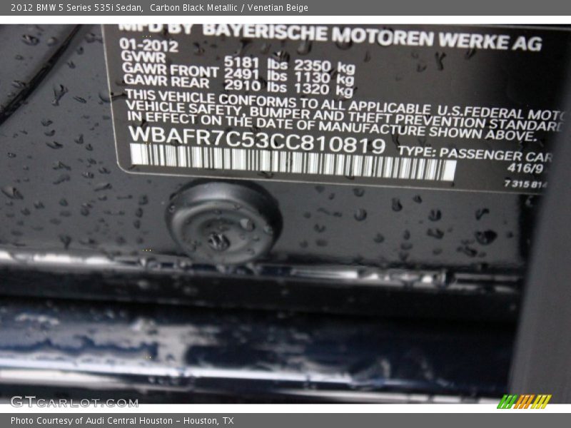 Carbon Black Metallic / Venetian Beige 2012 BMW 5 Series 535i Sedan