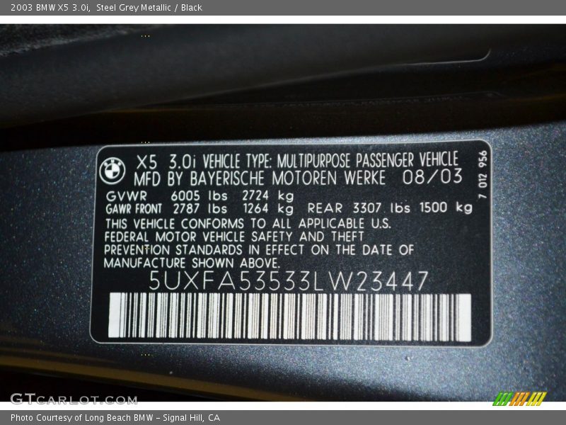 Steel Grey Metallic / Black 2003 BMW X5 3.0i