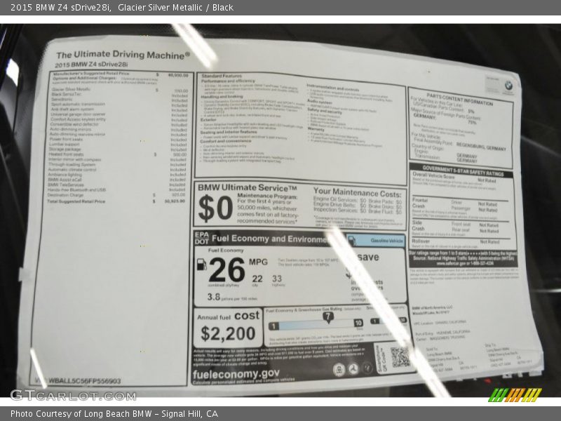  2015 Z4 sDrive28i Window Sticker