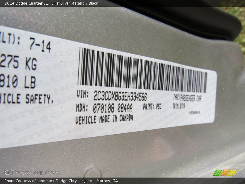 Billet Silver Metallic / Black 2014 Dodge Charger SE
