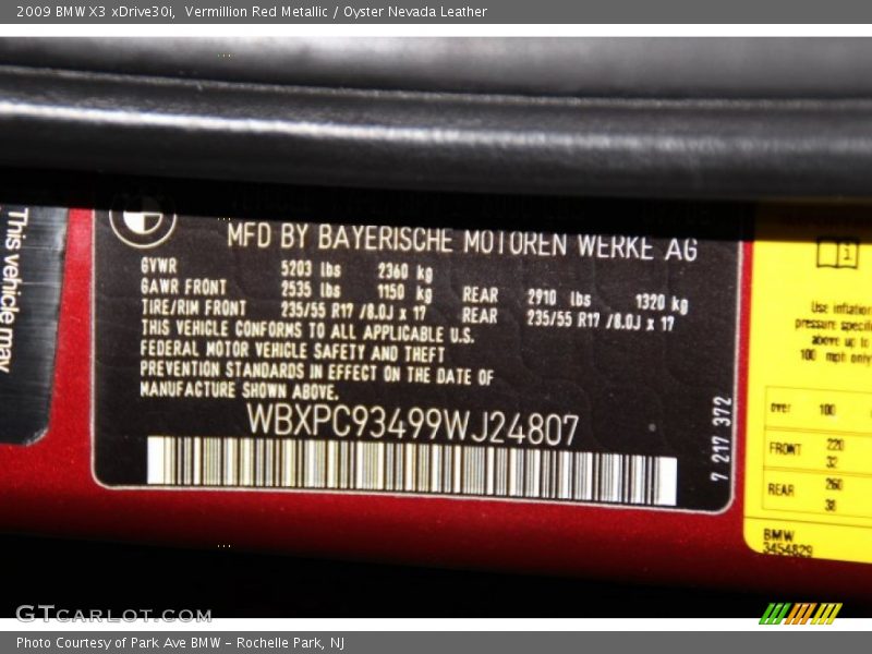 Vermillion Red Metallic / Oyster Nevada Leather 2009 BMW X3 xDrive30i