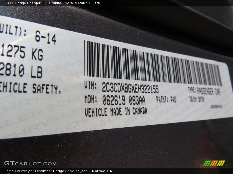 Granite Crystal Metallic / Black 2014 Dodge Charger SE