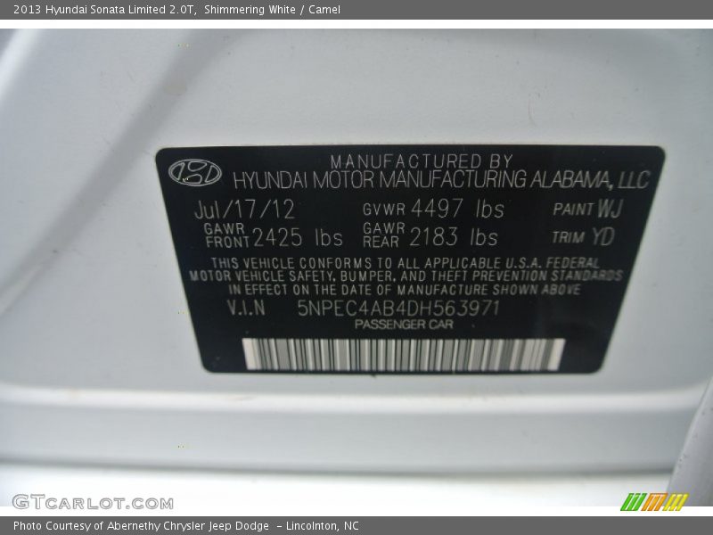 Shimmering White / Camel 2013 Hyundai Sonata Limited 2.0T