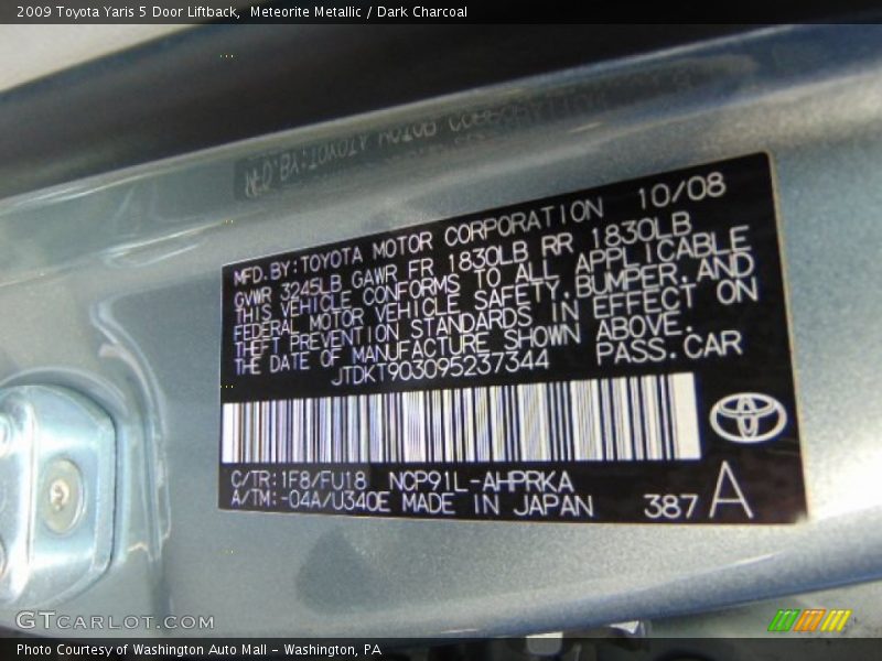 Meteorite Metallic / Dark Charcoal 2009 Toyota Yaris 5 Door Liftback