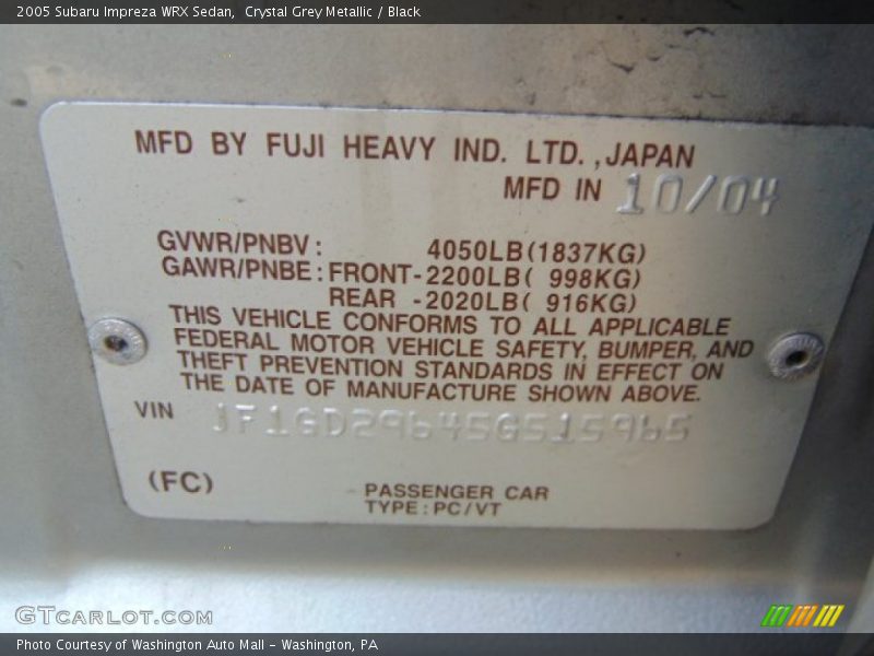Crystal Grey Metallic / Black 2005 Subaru Impreza WRX Sedan