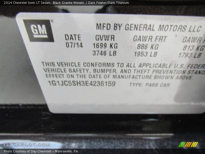 Black Granite Metallic / Dark Pewter/Dark Titanium 2014 Chevrolet Sonic LT Sedan