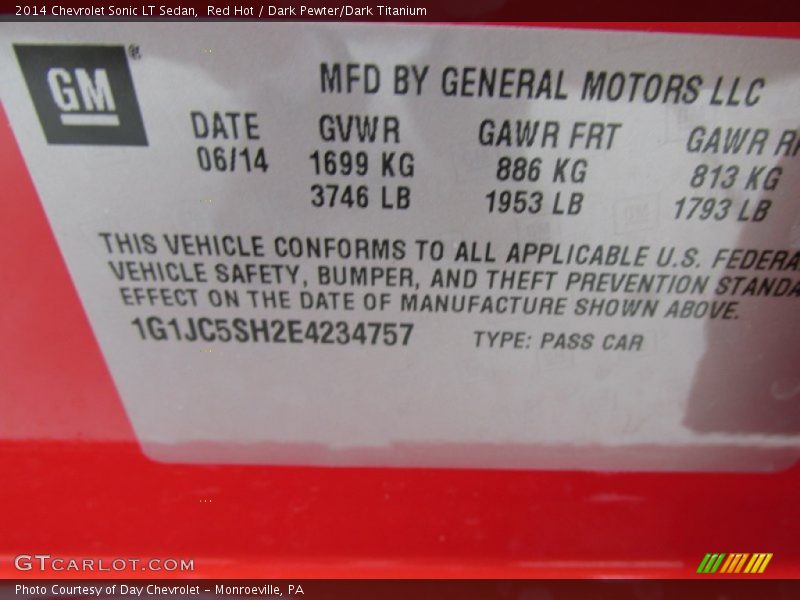 Red Hot / Dark Pewter/Dark Titanium 2014 Chevrolet Sonic LT Sedan