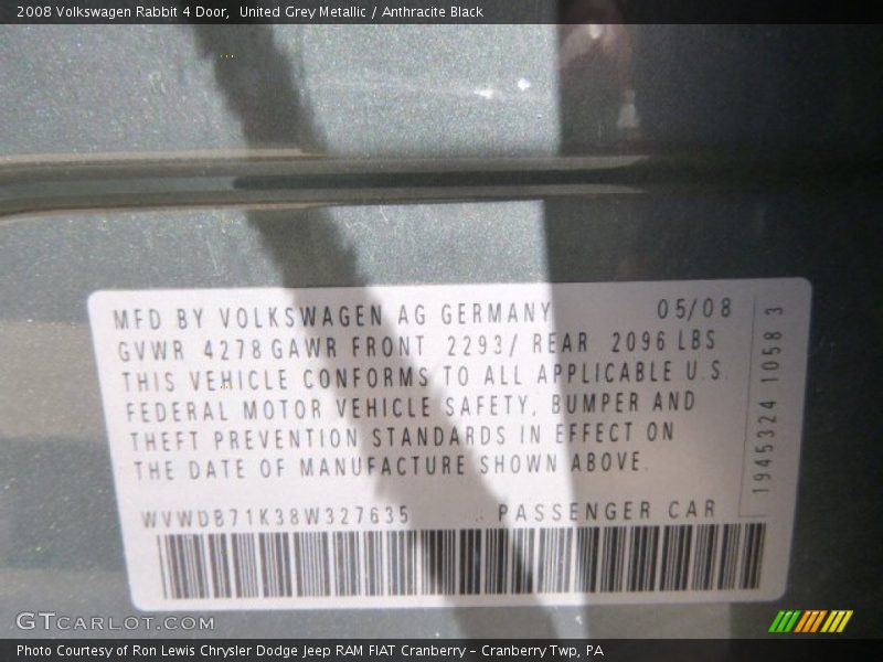 United Grey Metallic / Anthracite Black 2008 Volkswagen Rabbit 4 Door