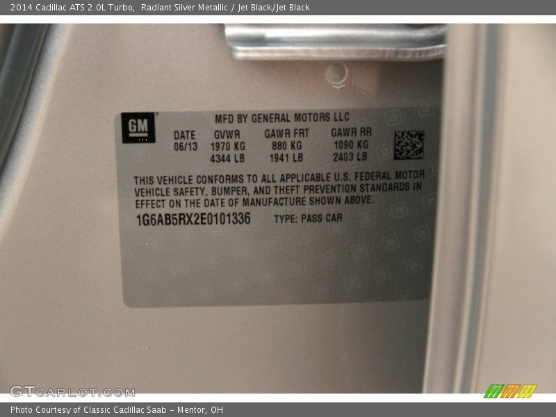 Radiant Silver Metallic / Jet Black/Jet Black 2014 Cadillac ATS 2.0L Turbo