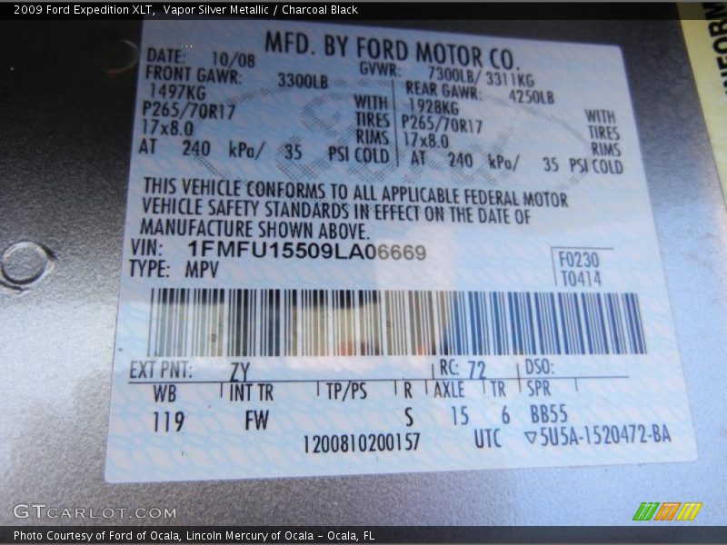 2009 Expedition XLT Vapor Silver Metallic Color Code ZY