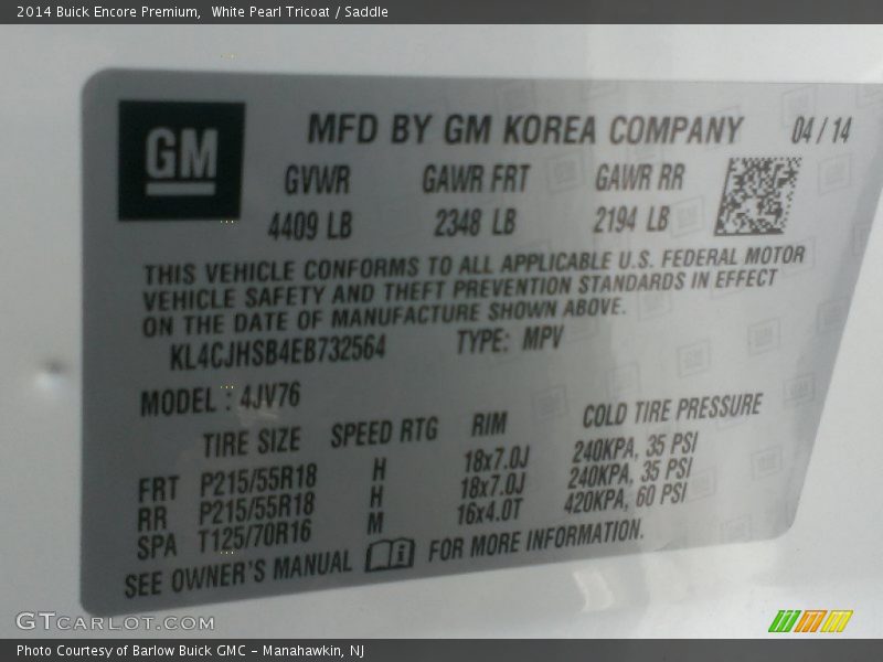 White Pearl Tricoat / Saddle 2014 Buick Encore Premium