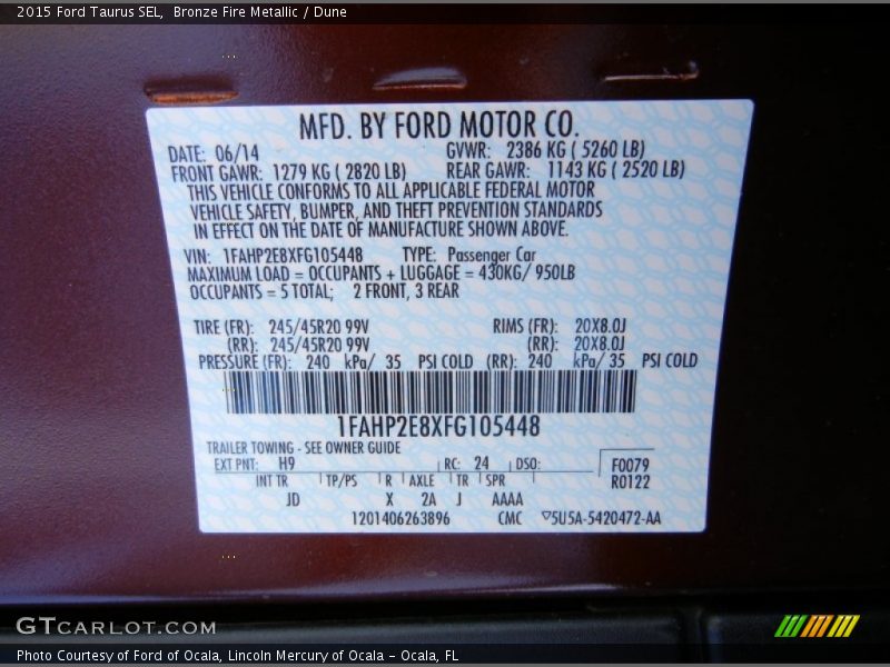 2015 Taurus SEL Bronze Fire Metallic Color Code H9