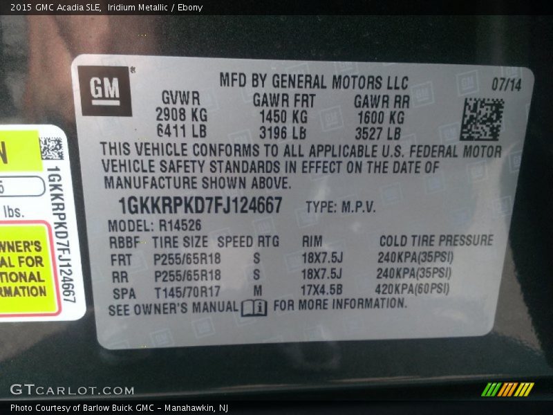 Iridium Metallic / Ebony 2015 GMC Acadia SLE