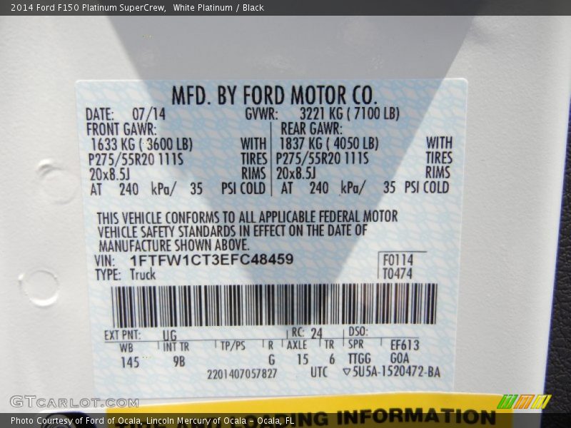 White Platinum / Black 2014 Ford F150 Platinum SuperCrew