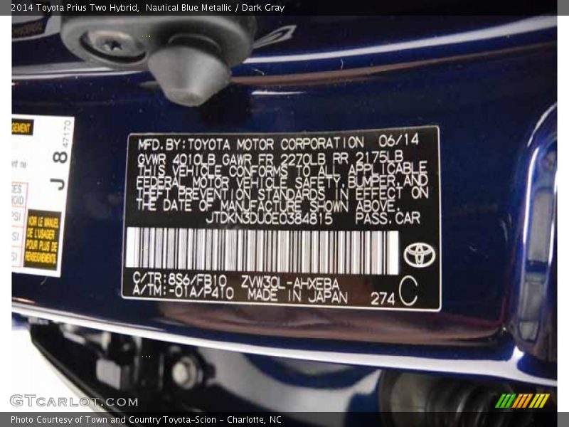 Nautical Blue Metallic / Dark Gray 2014 Toyota Prius Two Hybrid