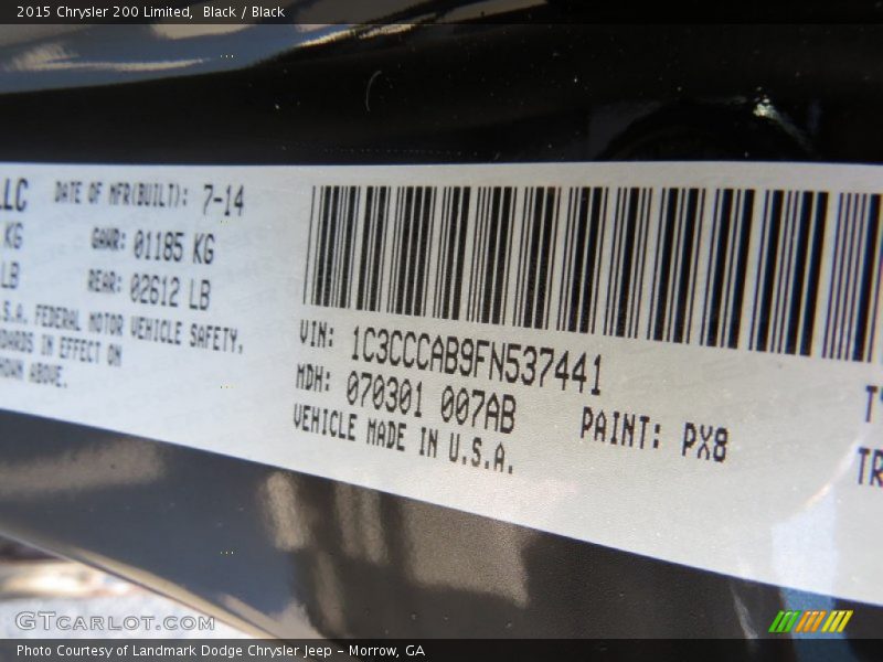 Black / Black 2015 Chrysler 200 Limited