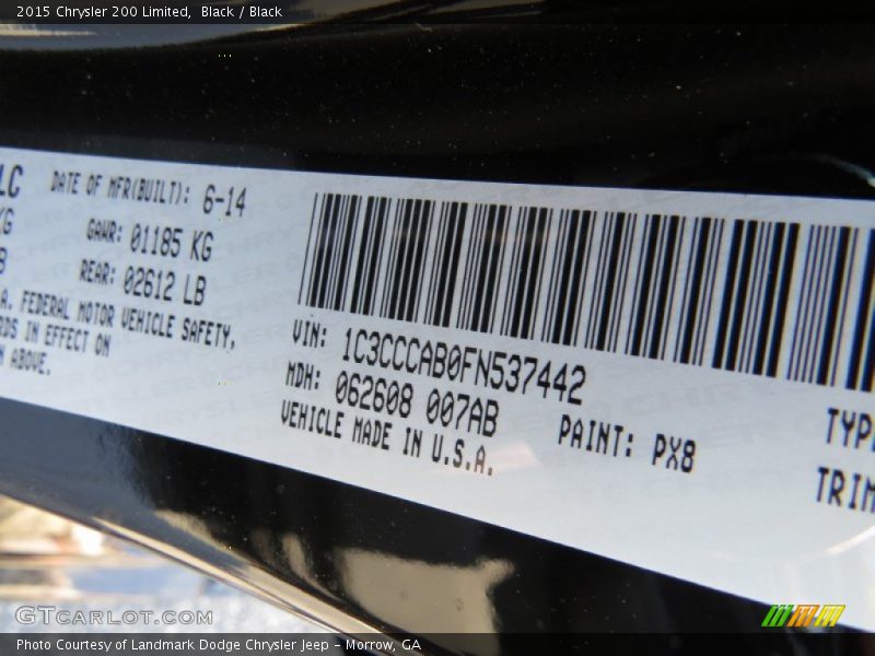 Black / Black 2015 Chrysler 200 Limited