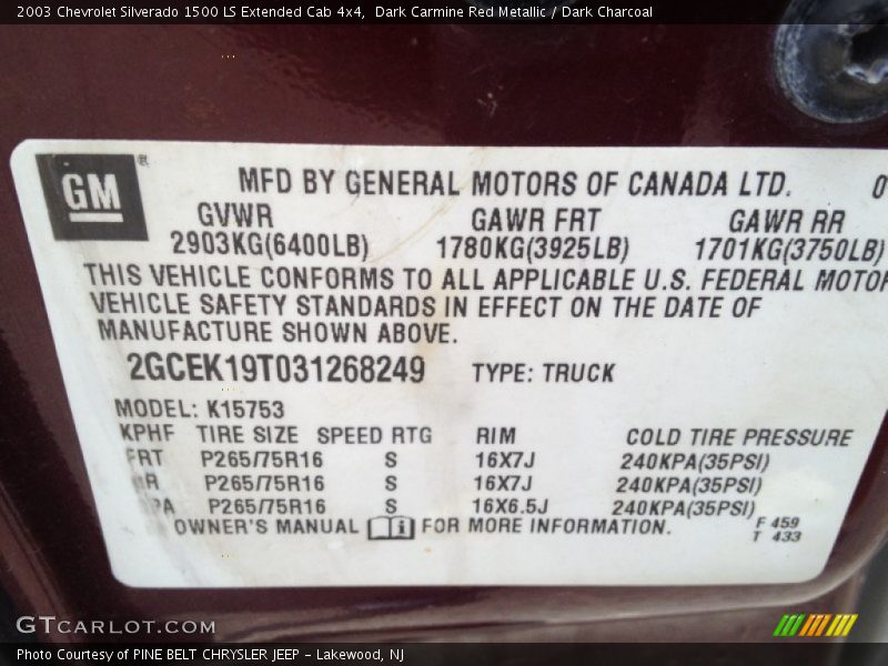 Dark Carmine Red Metallic / Dark Charcoal 2003 Chevrolet Silverado 1500 LS Extended Cab 4x4