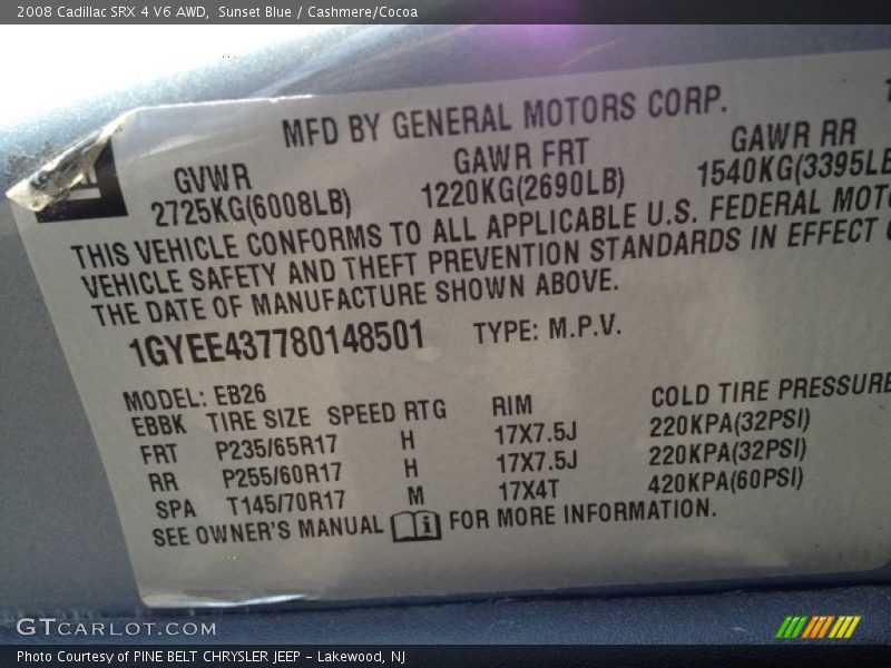 Sunset Blue / Cashmere/Cocoa 2008 Cadillac SRX 4 V6 AWD