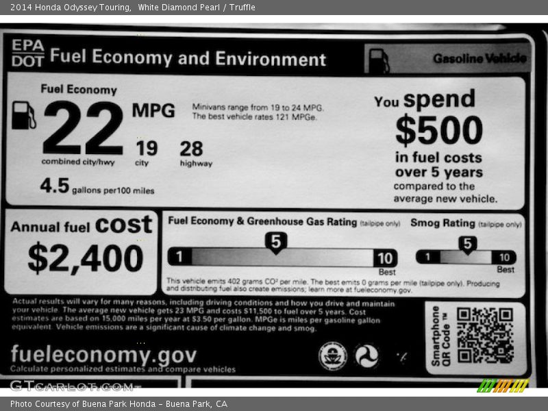 White Diamond Pearl / Truffle 2014 Honda Odyssey Touring