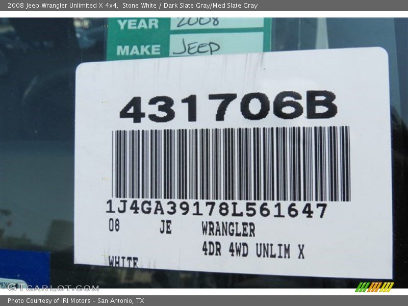 Stone White / Dark Slate Gray/Med Slate Gray 2008 Jeep Wrangler Unlimited X 4x4