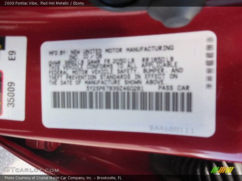 Red Hot Metallic / Ebony 2009 Pontiac Vibe