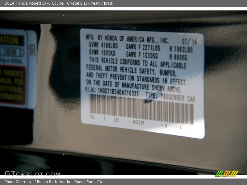 Crystal Black Pearl / Black 2014 Honda Accord LX-S Coupe