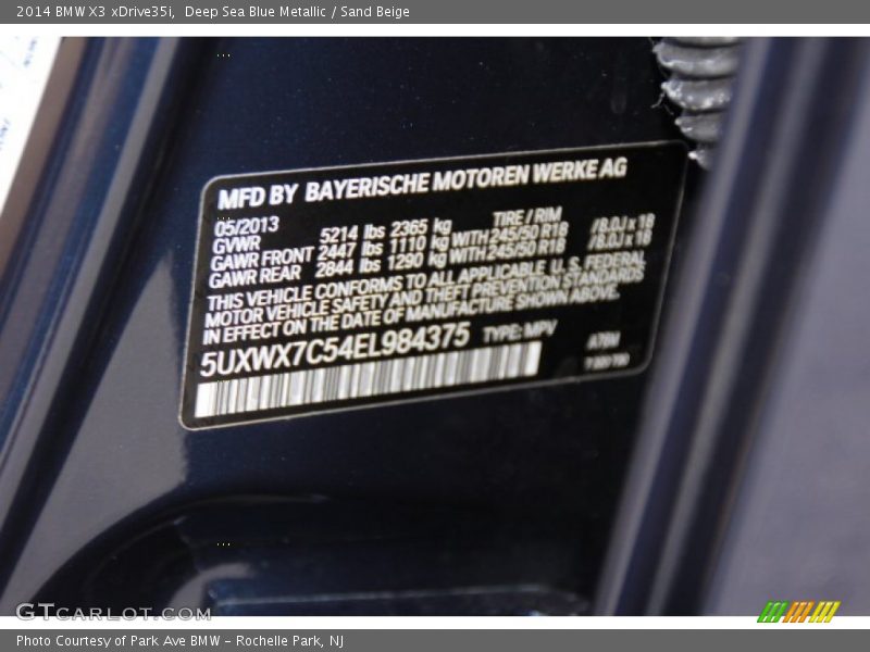 Deep Sea Blue Metallic / Sand Beige 2014 BMW X3 xDrive35i