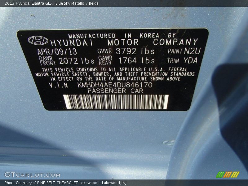 Blue Sky Metallic / Beige 2013 Hyundai Elantra GLS