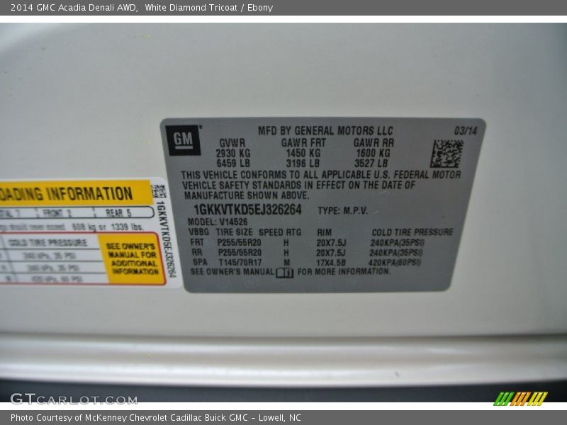 White Diamond Tricoat / Ebony 2014 GMC Acadia Denali AWD