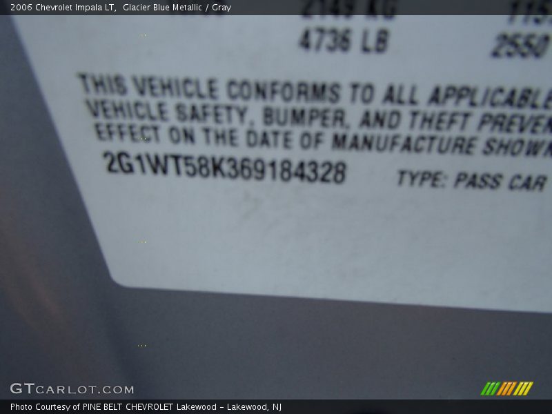 Glacier Blue Metallic / Gray 2006 Chevrolet Impala LT