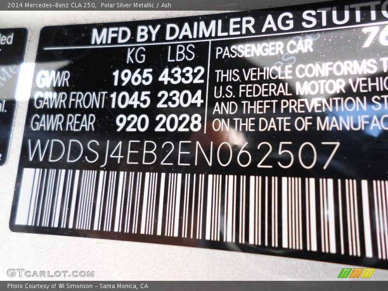 Polar Silver Metallic / Ash 2014 Mercedes-Benz CLA 250